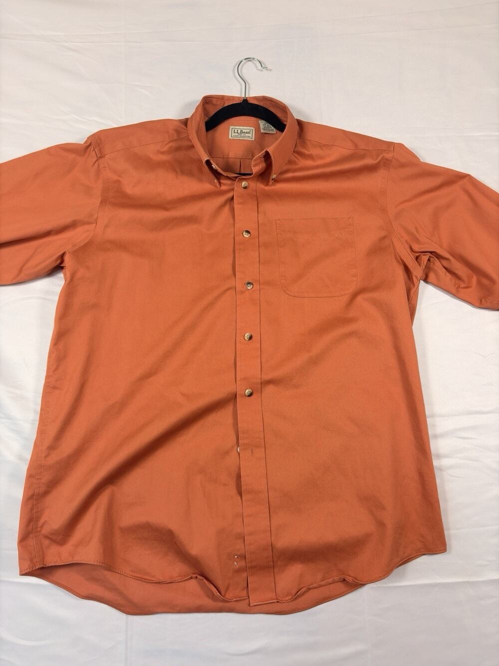LL Bean Men’s Large Burnt Peach Orange Oxford Shirt Wrinkle